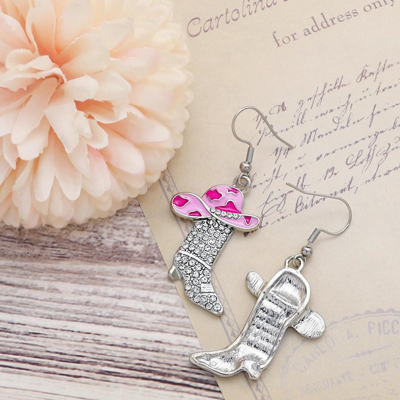 RechicGu Rhinestone Western Boots Earrings Cowgirl Cowboy Enamel Hat Bohemian Rodeo Boot Drop Dangle Earrings for Women - Image 3